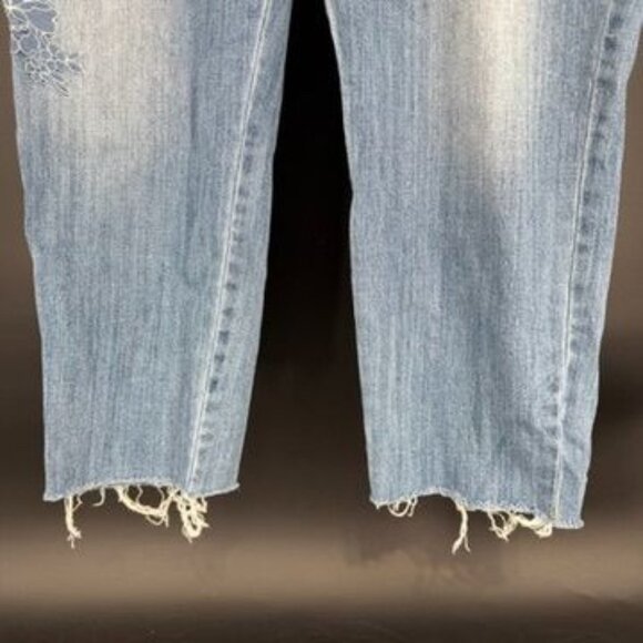 Jennifer Lopez Mid Rise Crop Boyfriend Jeans Size 12 Blue Embroidered Stretch Fl - Picture 2 of 11